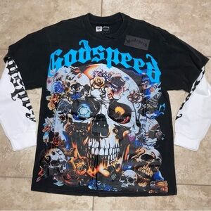 Godspeed Black and White Graphic Long Sleeve Tee